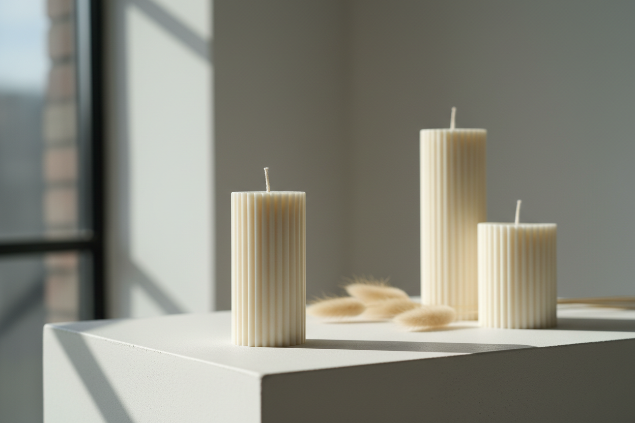 Bougie Colonne Striée - Décoration Élégance Moderne